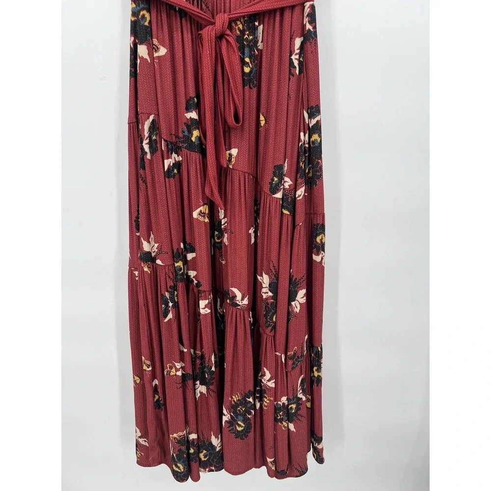 Free People Maxi Dress Women All I‎ Got Tiered Floral Boho Rusted Red Size 6